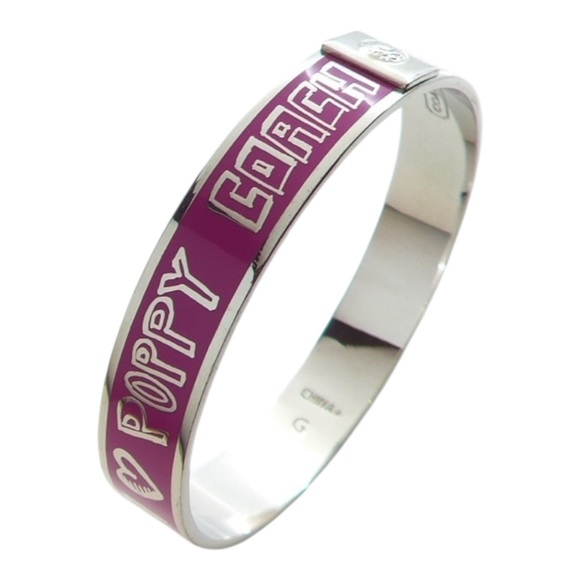 🪷 Coach Poppy Silver & Fuchsia Enamel Bangle Bracelet - Picture 2 of 5